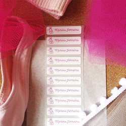Kit de etiquetas personalizada adesivas e termocolantes para identificar collants, tutus, sapatilhas com o nome da  bailarina
