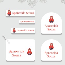 Kit de etiquetas personalizadas adesivas e termocolantes + tag PVC