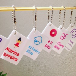 Tag de PVC com corrente de metal tipo chaveiro para identificar bolsas, malas, mochilas e lancheiras
