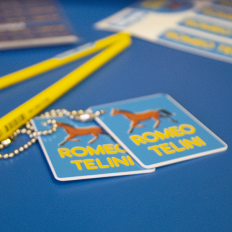 Tag de PVC com corrente de metal tipo chaveiro para identificar bolsas, malas, mochilas e lancheiras